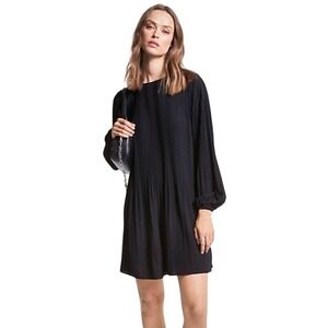 Michael Kors Pleated Mini Dress Long Sleeve Black Party Cocktail Size M NWT $175